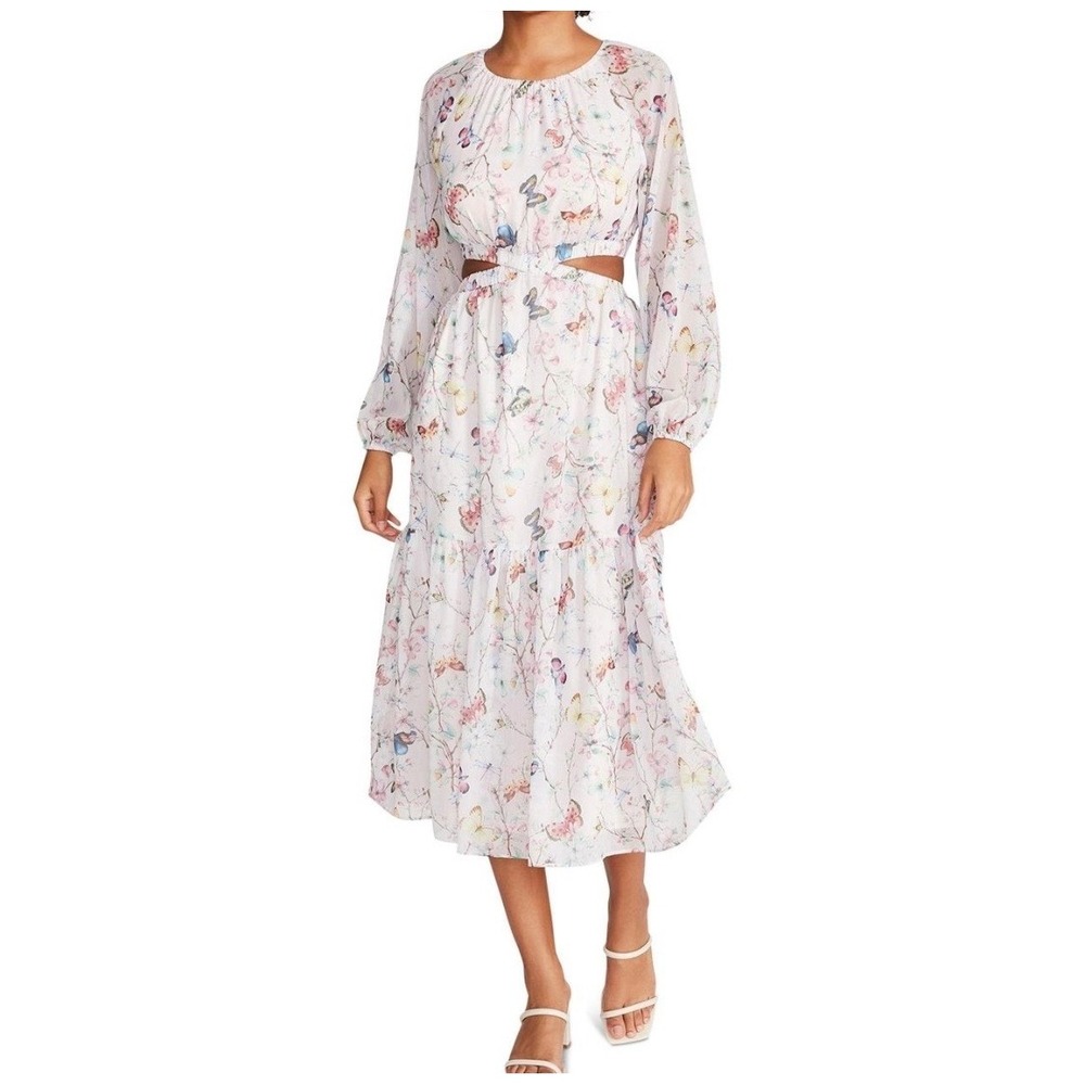 Steve Madden NWT Cottagecore Pink Butterfly Floral Cutout Midi Dress S Fairycore